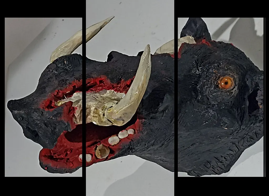 Testa di un facocero in putrefazione