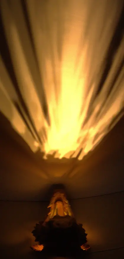 Lampada di effetto realizzata in creta che rappresenta la testa di un lupo